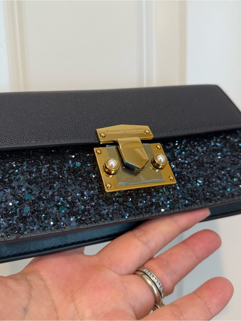 Charles & Keith Clutch with Chain All Seasons Royal Blue /Black OS